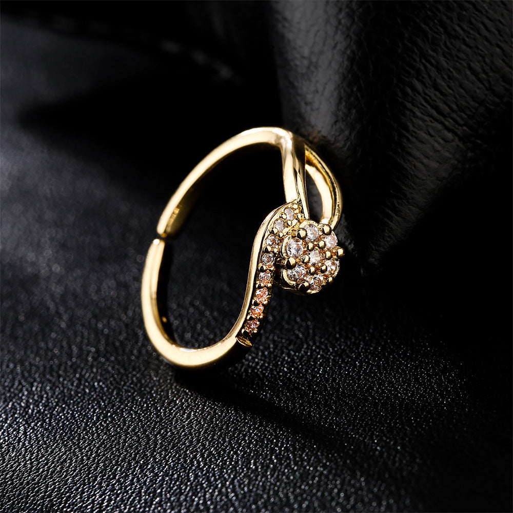 Minimalist Geometric Brass Ring with Micro-Inlaid Cubic Zirconia and Gold Plated Finish for Women