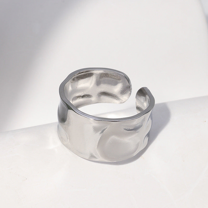 Minimalist Titanium Steel Leaf and Heart Shape Open Ring for Women with Plated Finish