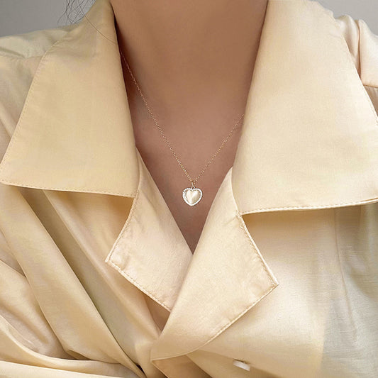 Minimalist Heart-Shaped Titanium Steel Necklace with Rhinestone Inlay for Women, Delicate Clavicle Chain