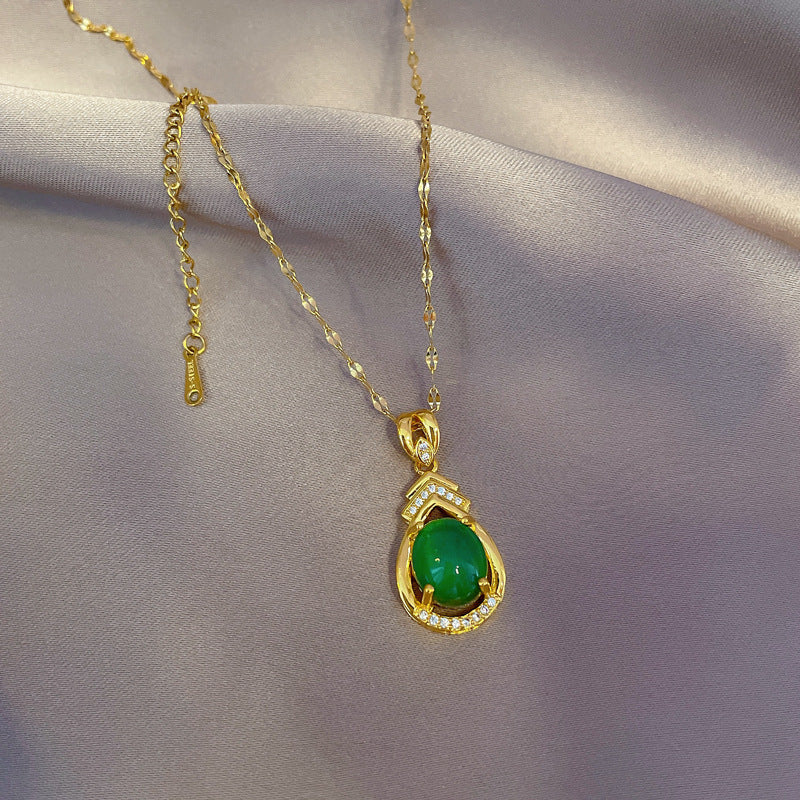 Sweet Teardrop Geometric Titanium Steel Necklace with Rhinestone Inlay and Brass Pendant for Unisex