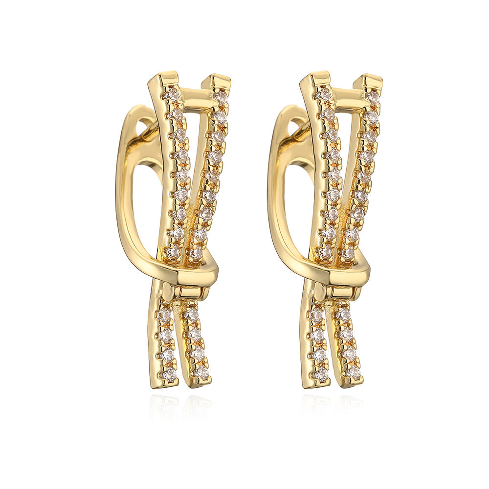 Minimalist Geometric Copper Ear Cuffs for Women with 18K Gold Plating and Zircon Inlay, Vintage-Inspired Irregular Design