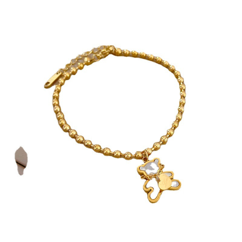 Minimalist Vintage Heart Bear Shell Bracelet for Women and Men Titanium Steel Box Chain with Gold Plating Wavy Bean Pattern