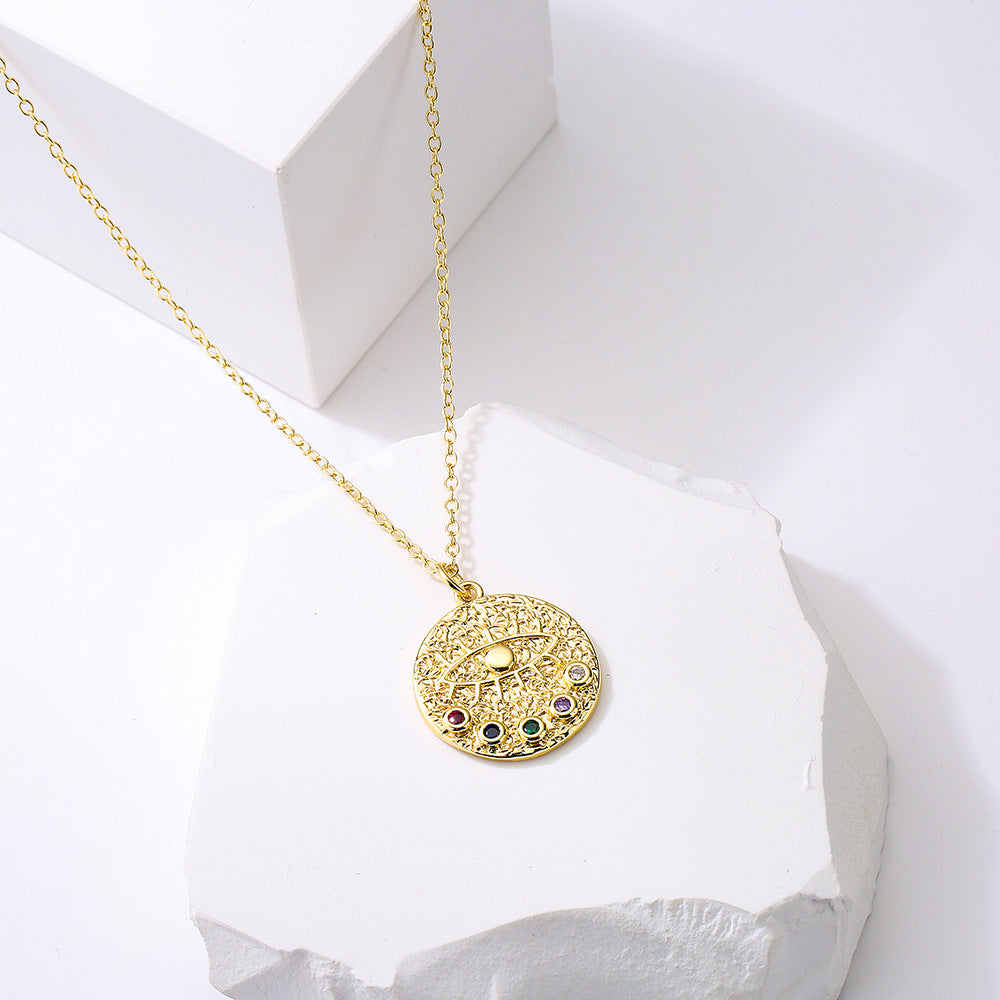 Vintage Evil Eye Pendant Necklace for Women with Copper Base Plated in 18K Gold and Enamel Finish Geometric Design
