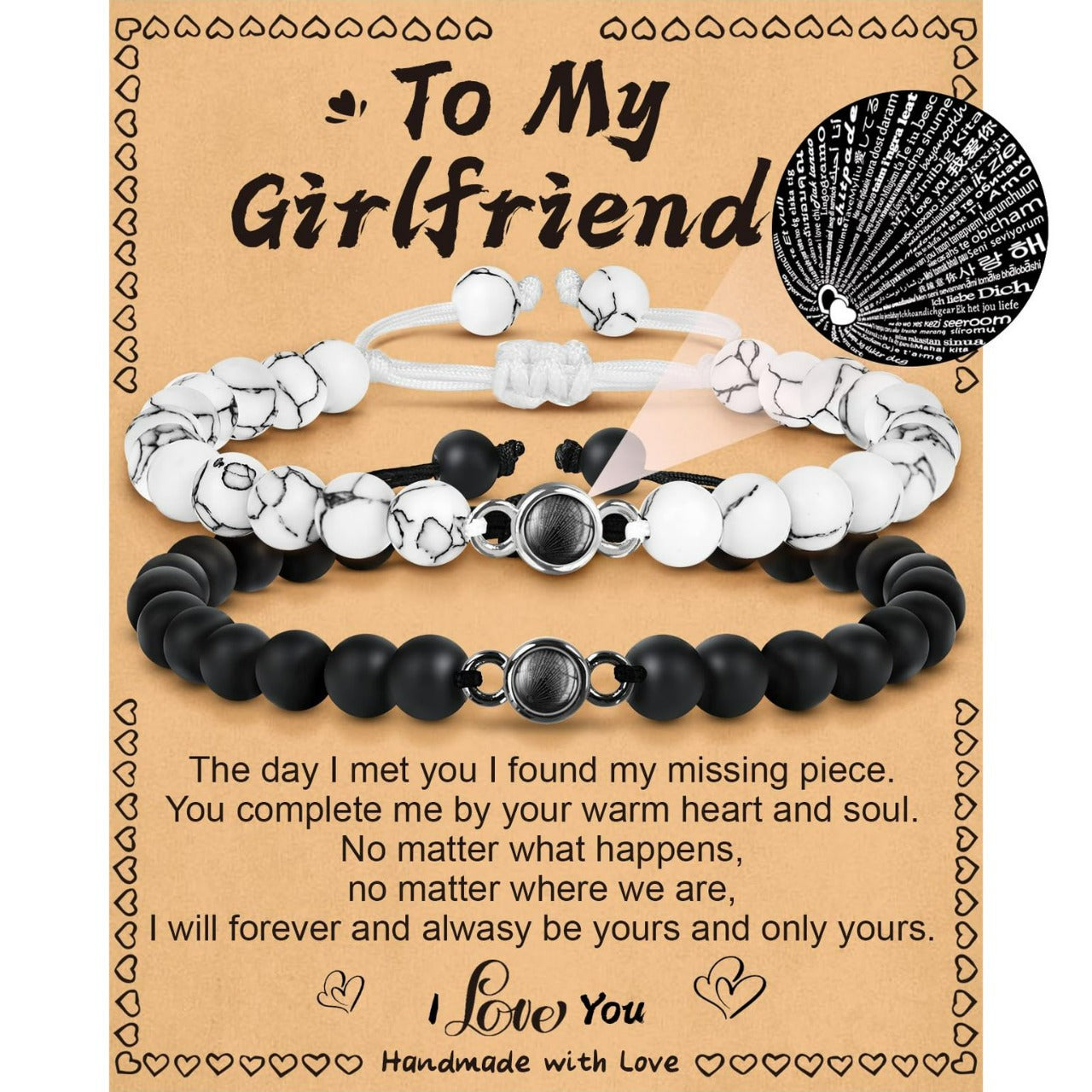 Minimalist Unisex Handmade Braided Projection Stone Bracelet Set with Matte Black Agate and White Turquoise Beads