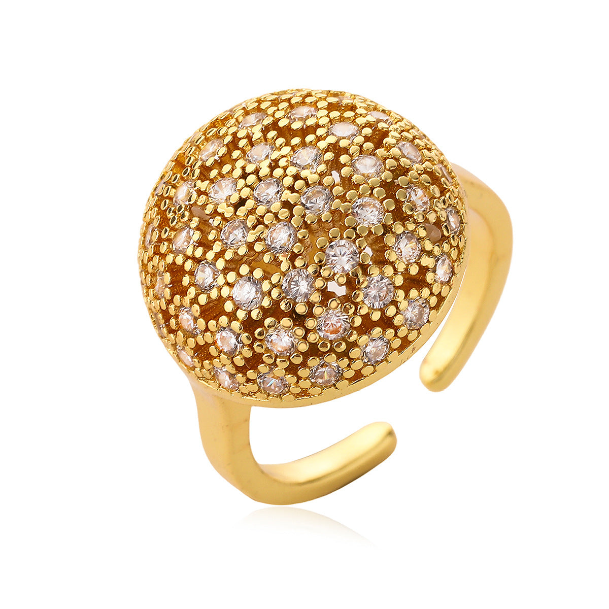 Geometric Open Ring for Women in Copper with 18K Gold Plating and Zircon Inlay, Fashionable Minimalist Statement Band