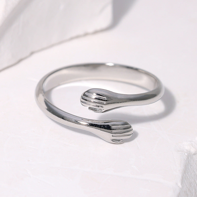 Anillo Abierto de Acero Inoxidable con Forma de Mano Personalizado con Acabado Chapado para Hombres y Mujeres