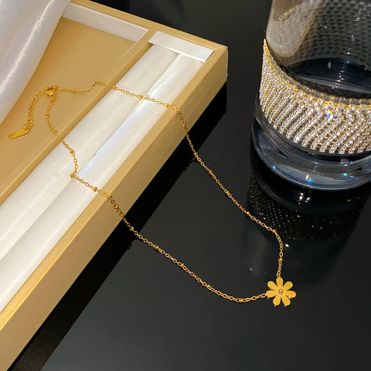 Sweet Geometric Daisy Flower Titanium Steel Plated Necklace for Unisex
