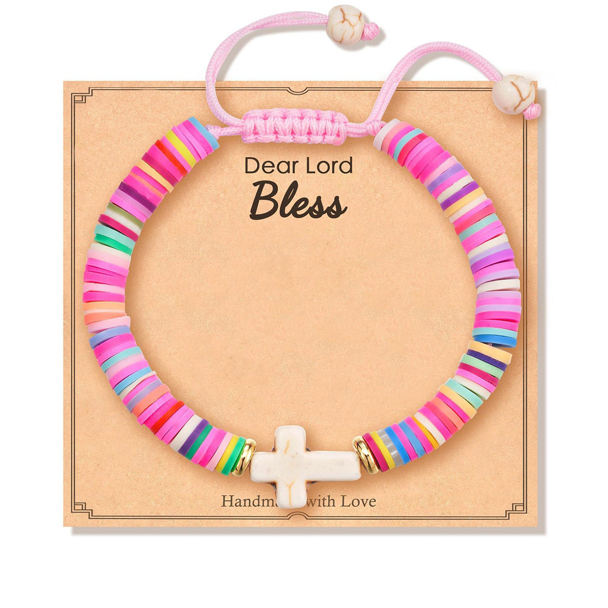 Bohemian Handmade Woven Heart Cross Resin Charm Bar Bracelet