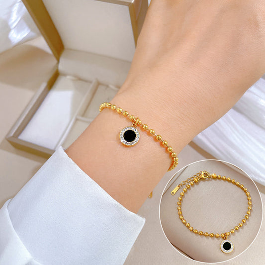 Bracciale da donna con perline in acciaio al titanio ispirato al vintage con intarsio di strass, estetica di ispirazione coreana, perfetto per regali e souvenir di viaggio