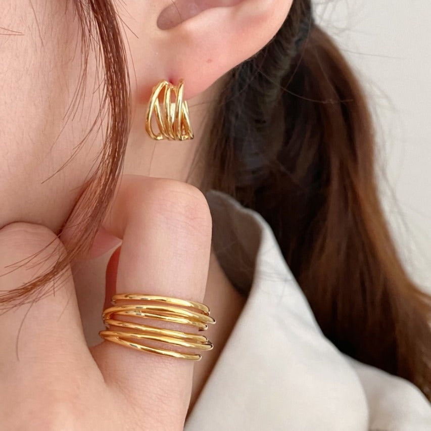Pendientes de aro geométricos trenzados de plata de ley 925 chapados minimalistas para mujer