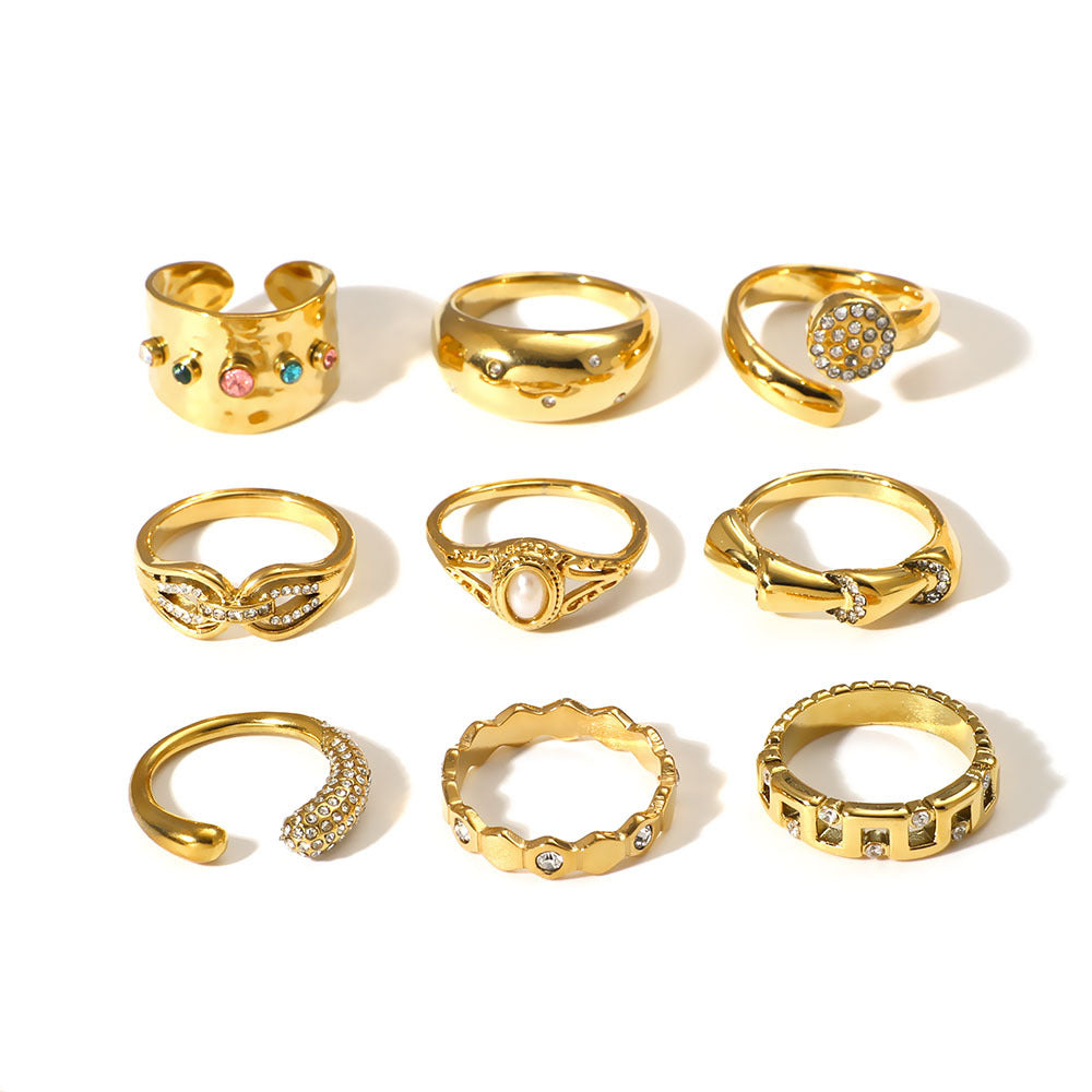 Vintage Minimalist Stainless Steel Drip-Shaped Geometric Ring with 18K Vacuum Plating for Women