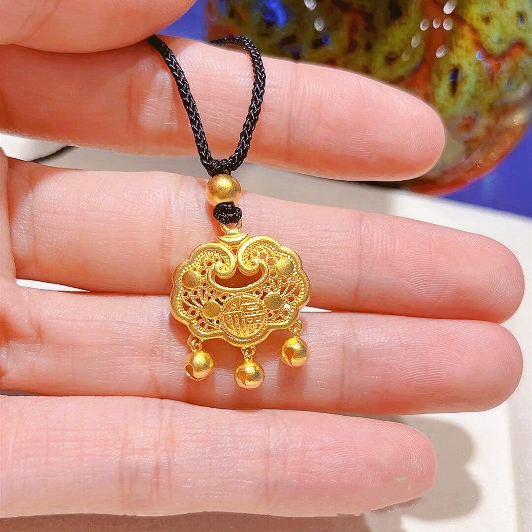 Collana con ciondolo a forma di lucchetto della longevità in ottone placcato oro con design originale a forma di animale irregolare, per uomo e donna