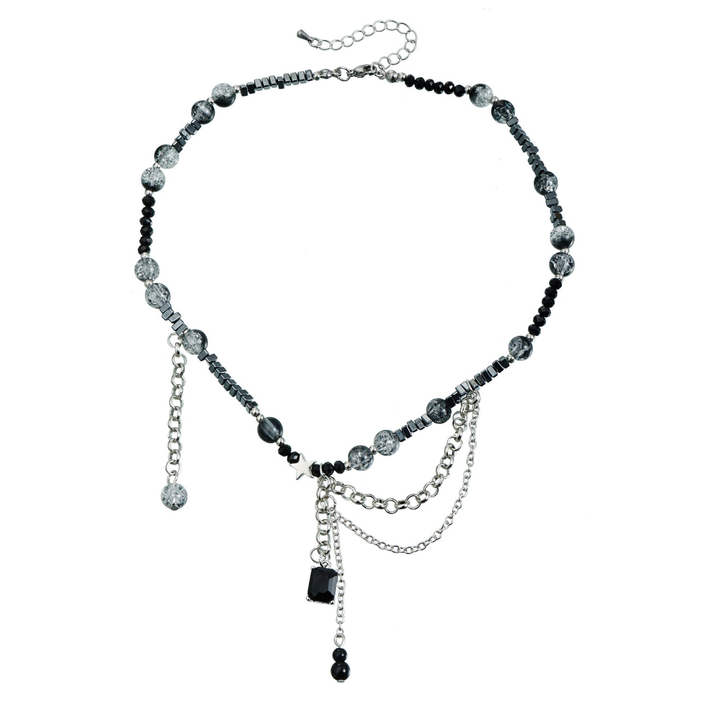 Collar de clavícula en capas con colgante triangular estilo Y2K de lujo oscuro para mujer con construcción de aleación y acabado galvanizado