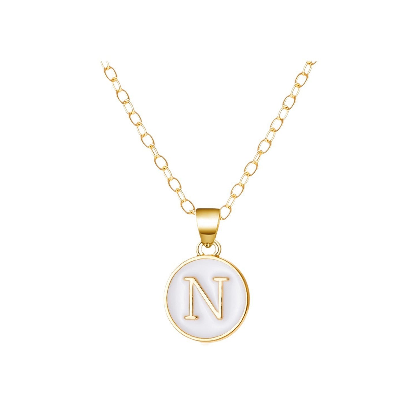 Collana con Pendente a Goccia d'Olio Alfabeto Lettera Rotonda Minimalista in Lega Placcata, Bicolore Bianco e Nero