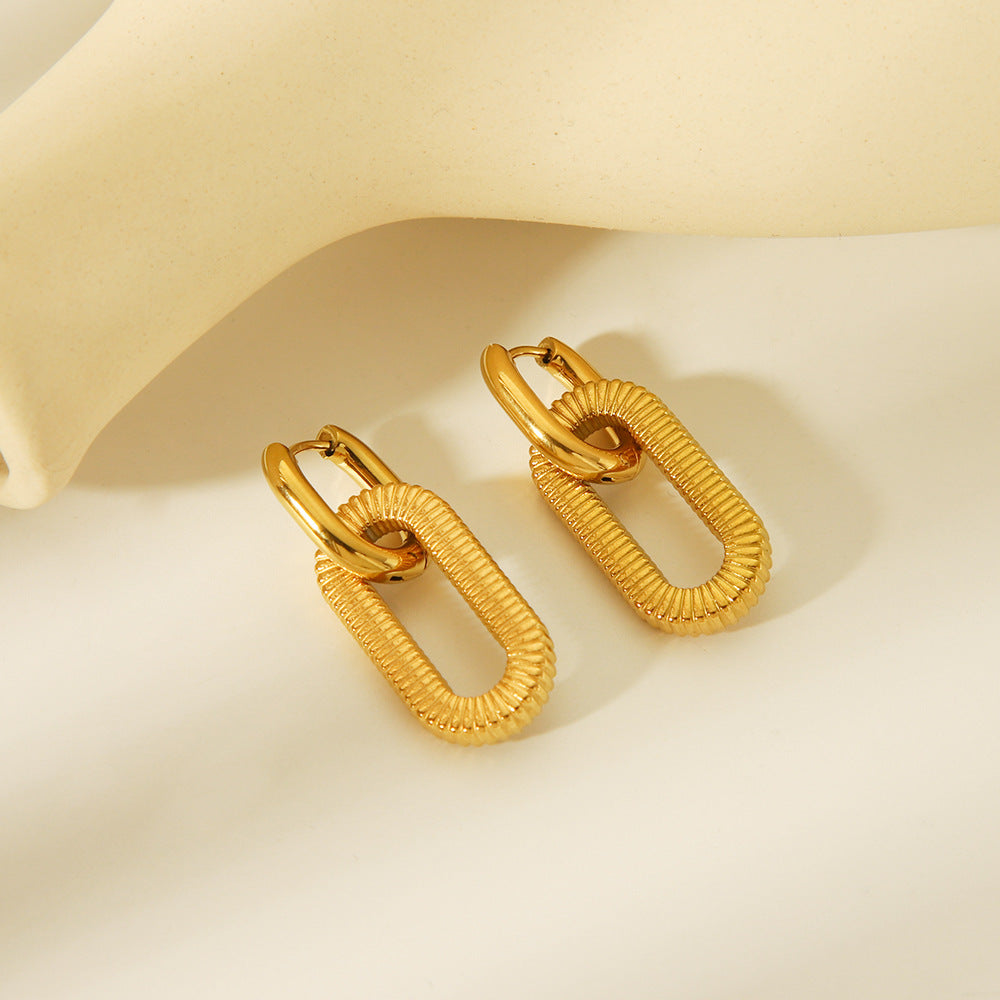 Orecchini da donna minimalisti in acciaio al titanio con pendente geometrico circolare staccabile e finitura galvanizzata