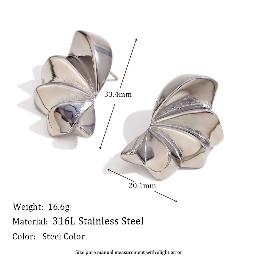 Minimalist Geometric Floral Stainless Steel Stud Earrings for Women with Plated Finish