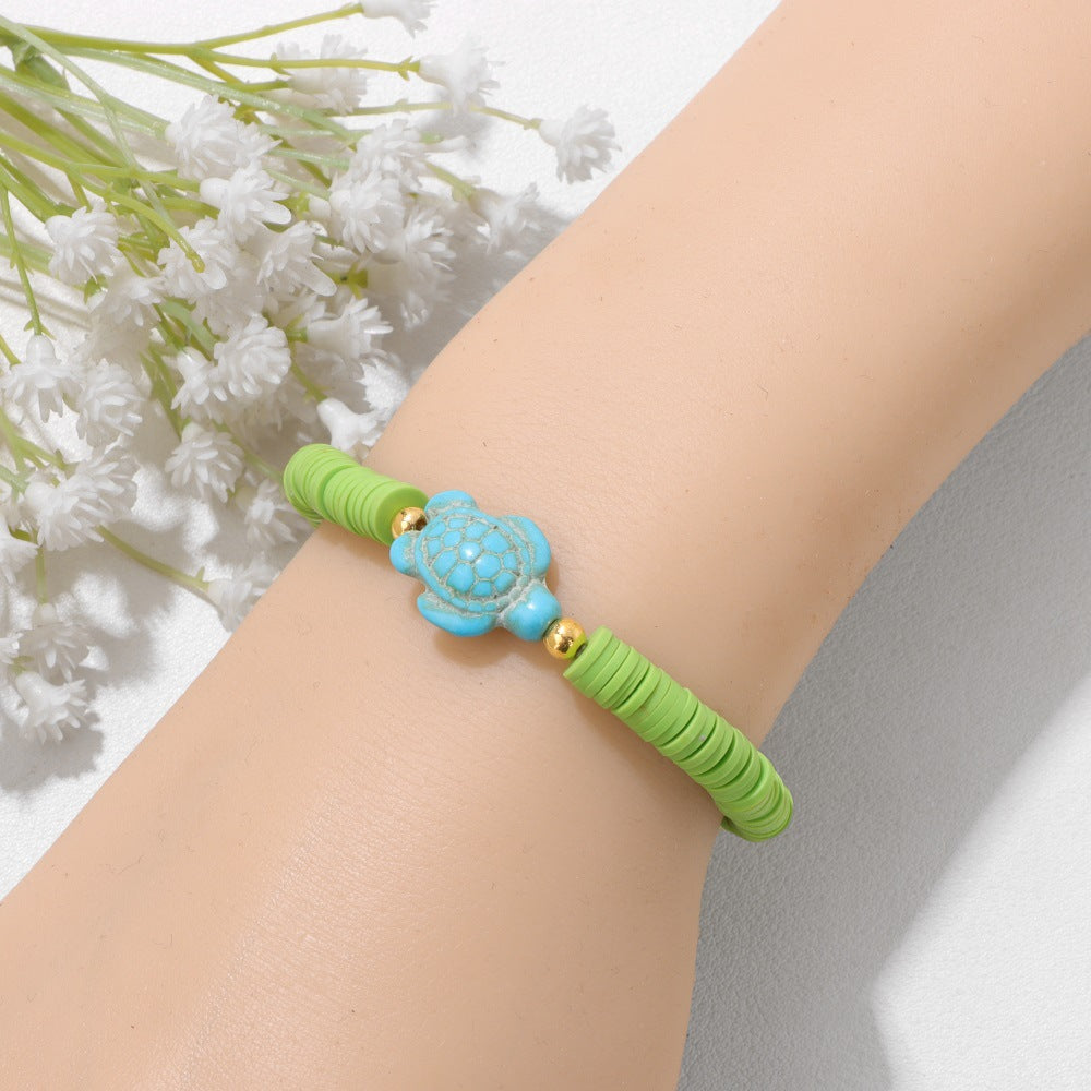 Bohemian Turquoise Turtle Resin Bracelet Unisex Handmade Elastic Bangle
