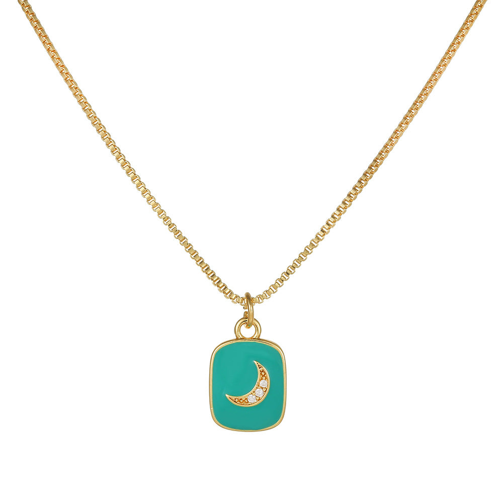 Elegant 18K Gold Plated Heart Geometric Brass Drip Oil Necklace with Cubic Zirconia for Unisex