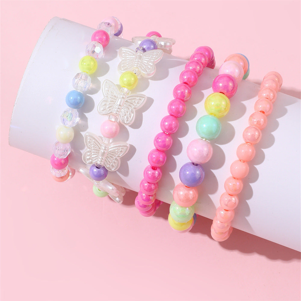 Juego de pulseras de cuentas acrílicas con forma de mariposa minimalista para niños hechas a mano con resina plástica