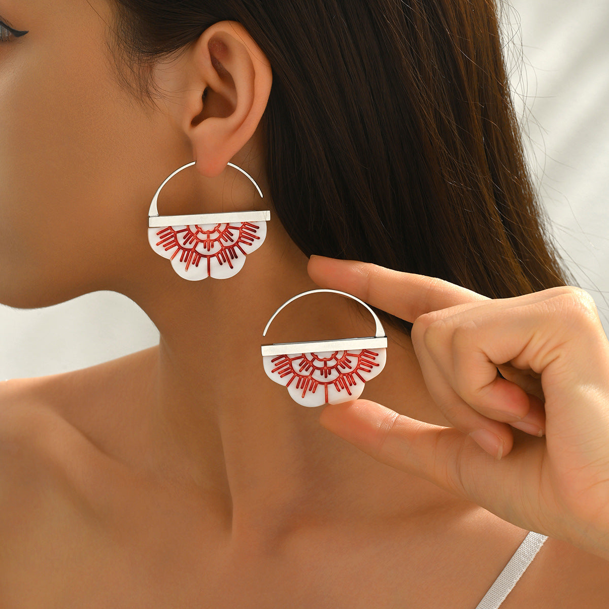 Pendientes de flor de esmalte geométricos minimalistas para mujer en cobre ecológico con postes de acero inoxidable