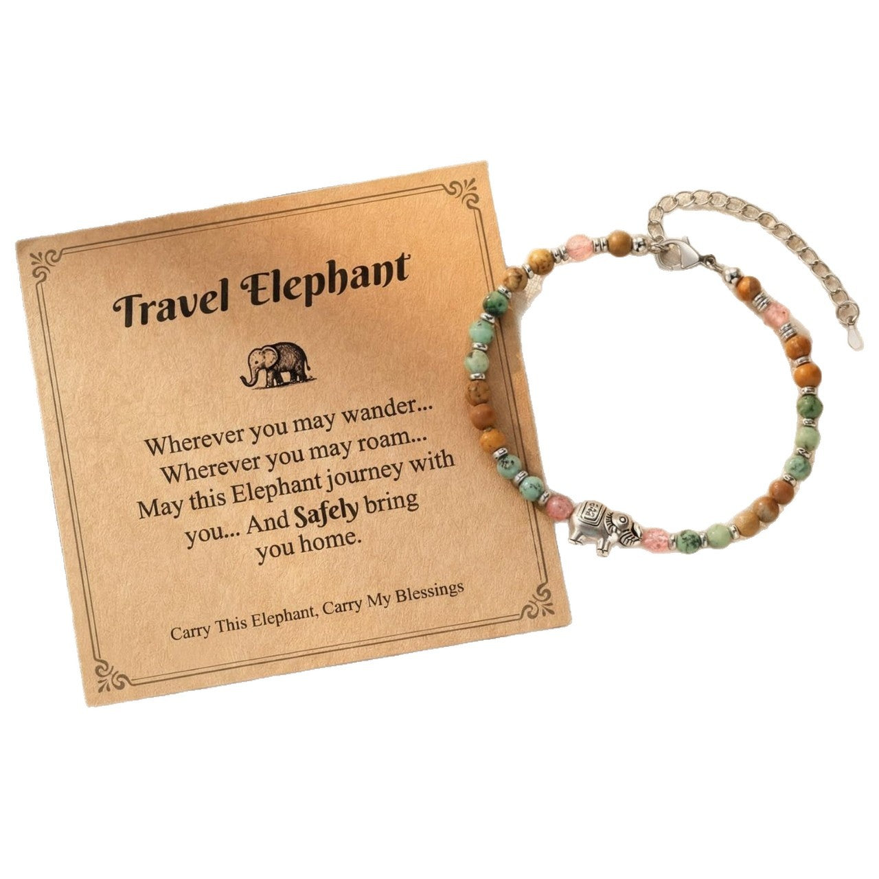 Fashion Business Stainless Steel Adjustable Bracelet with Turquoise Elephant and Letter Charms Unisex