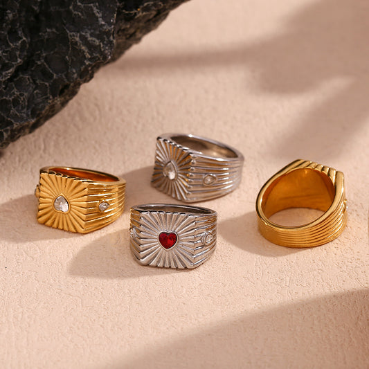 Anello da donna con ciondolo a forma di cuore in acciaio inossidabile placcato oro 18K geometrico vintage
