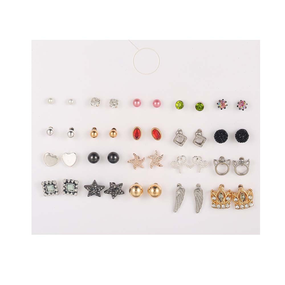 Vintage Geometric Butterfly Round Rhinestone and Pearl Plated Alloy Earring Set