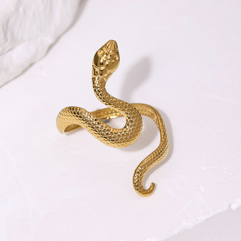 Minimalist 18K Gold Plated Stainless Steel Snake Ring for Women