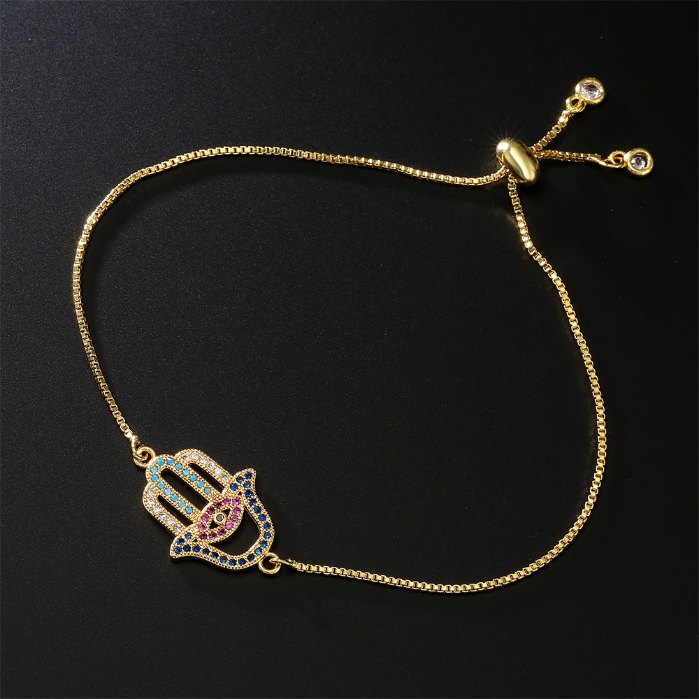 Geometric Gold Plated Drip Oil Brass Bracelet with Micro-Inlaid Cubic Zirconia for Women