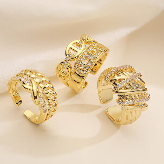 Minimalist Vintage Geometric 18K Gold Plated Brass Open Ring for Women