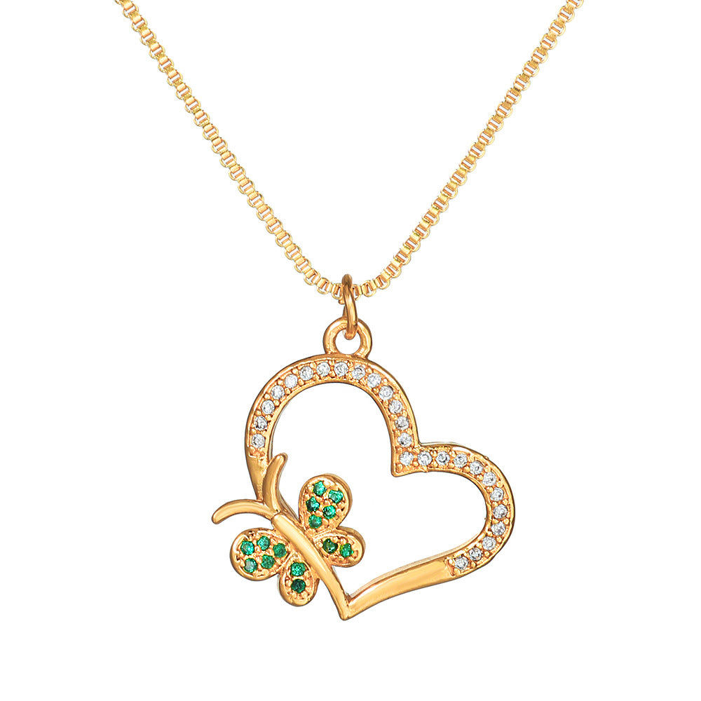 Minimalist Punk Brass Cubic Zirconia Butterfly Pendant Necklace Curb Chain