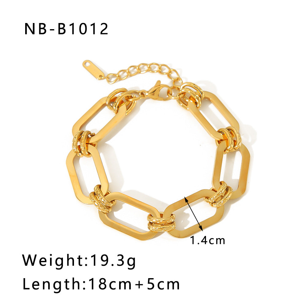 Punk Style Geometric Stainless Steel Bracelet with Thick Chain Design and 24K Gold Plated Finish