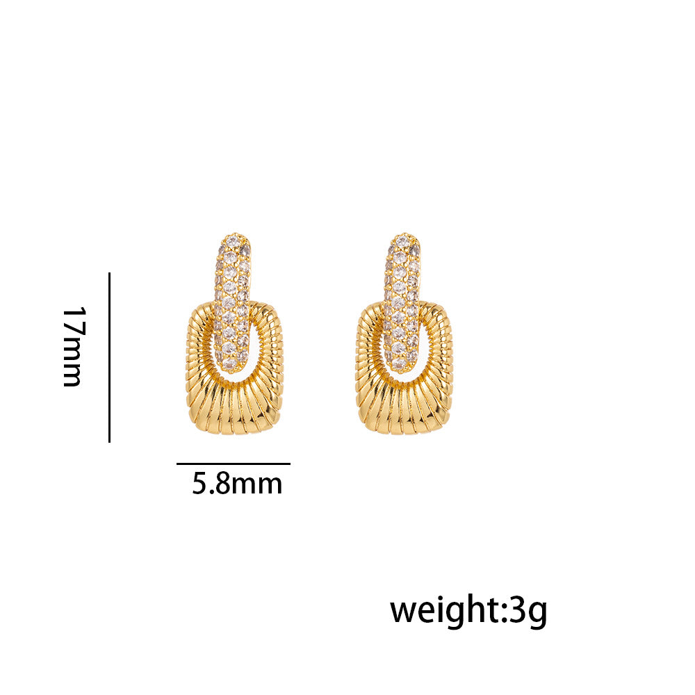 Minimalist Modern Square Rhinestone Stud Earrings in Titanium Steel with Vacuum Gold Plating for Women