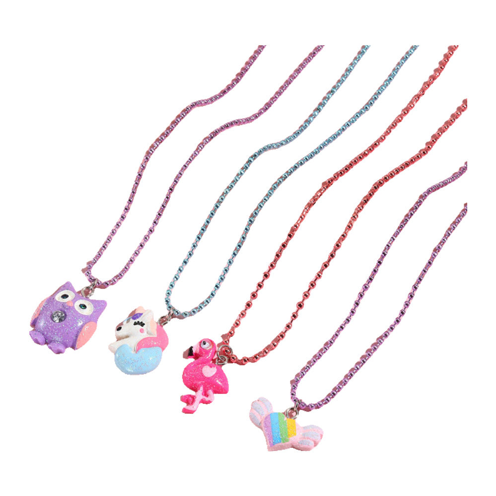 Collar de abalorios de resina de animales de dibujos animados, barra de dijes de bricolaje para niñas