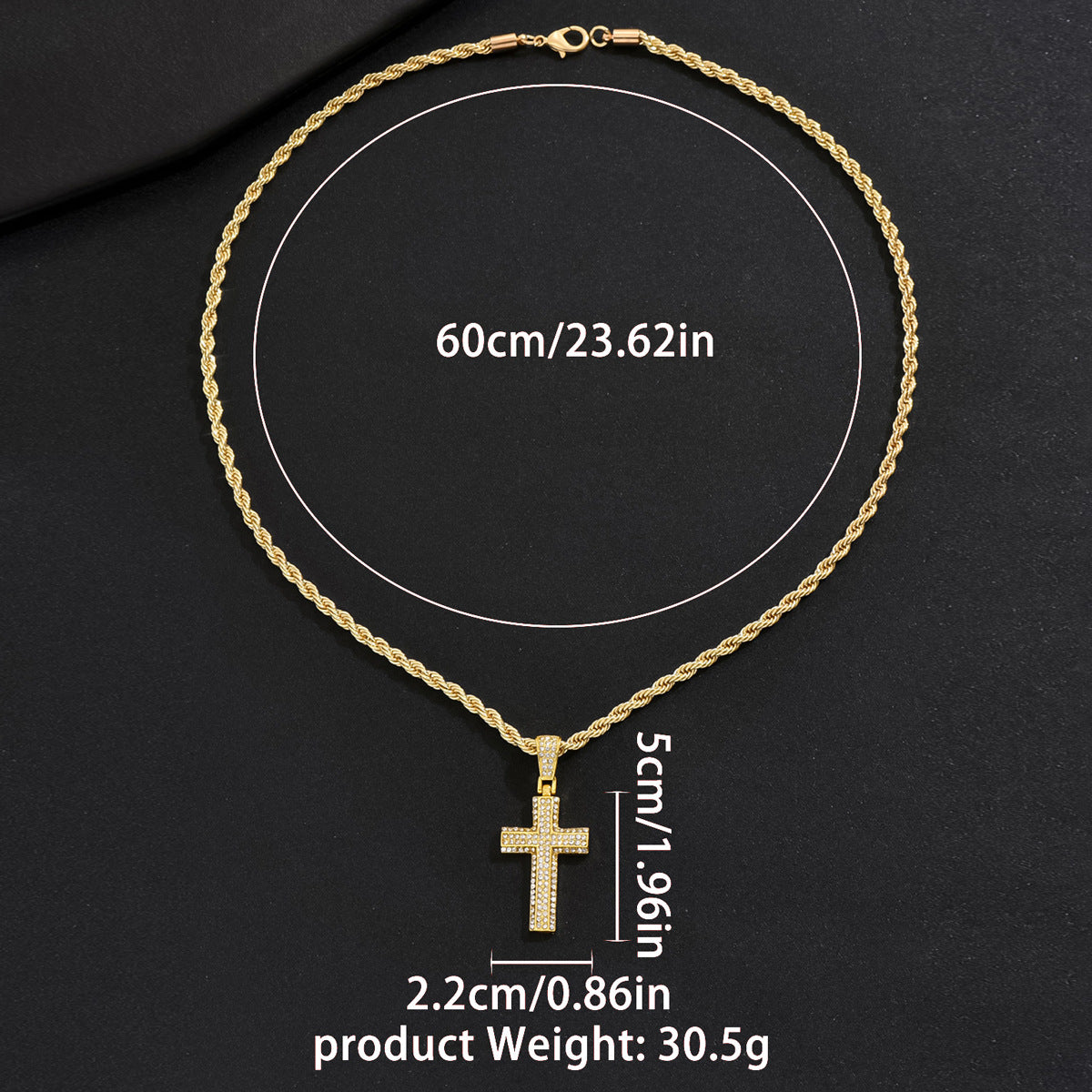 Collana con pendente a croce in stile Hip Hop da uomo con intarsio in strass su catena cubana in lega a forma di diamante geometrico