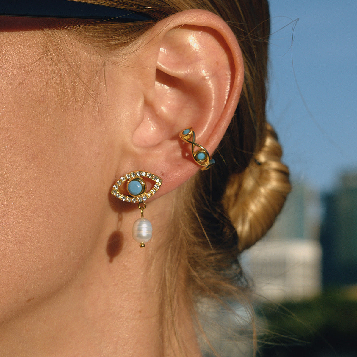 Pendientes de Perlas Geométricos de Acero Inoxidable con Acabado Chapado para Mujer Lujo Moda Uso Diario