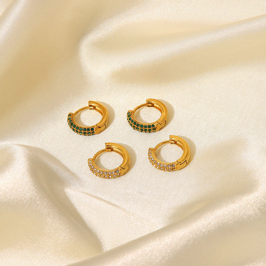 Pendientes de circonita con forma geométrica estilo INS en acero inoxidable chapado en oro de 18 quilates para mujer