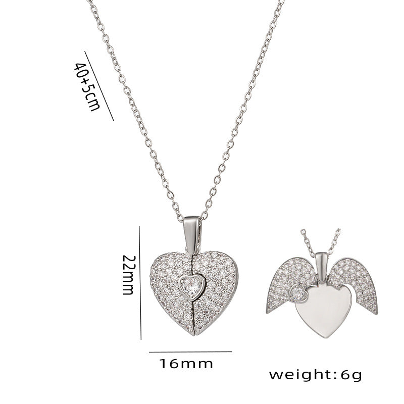 Luxury Heart-Shaped Titanium Steel Pendant Necklace with Engraving Space and Rhinestone Inlay for Women