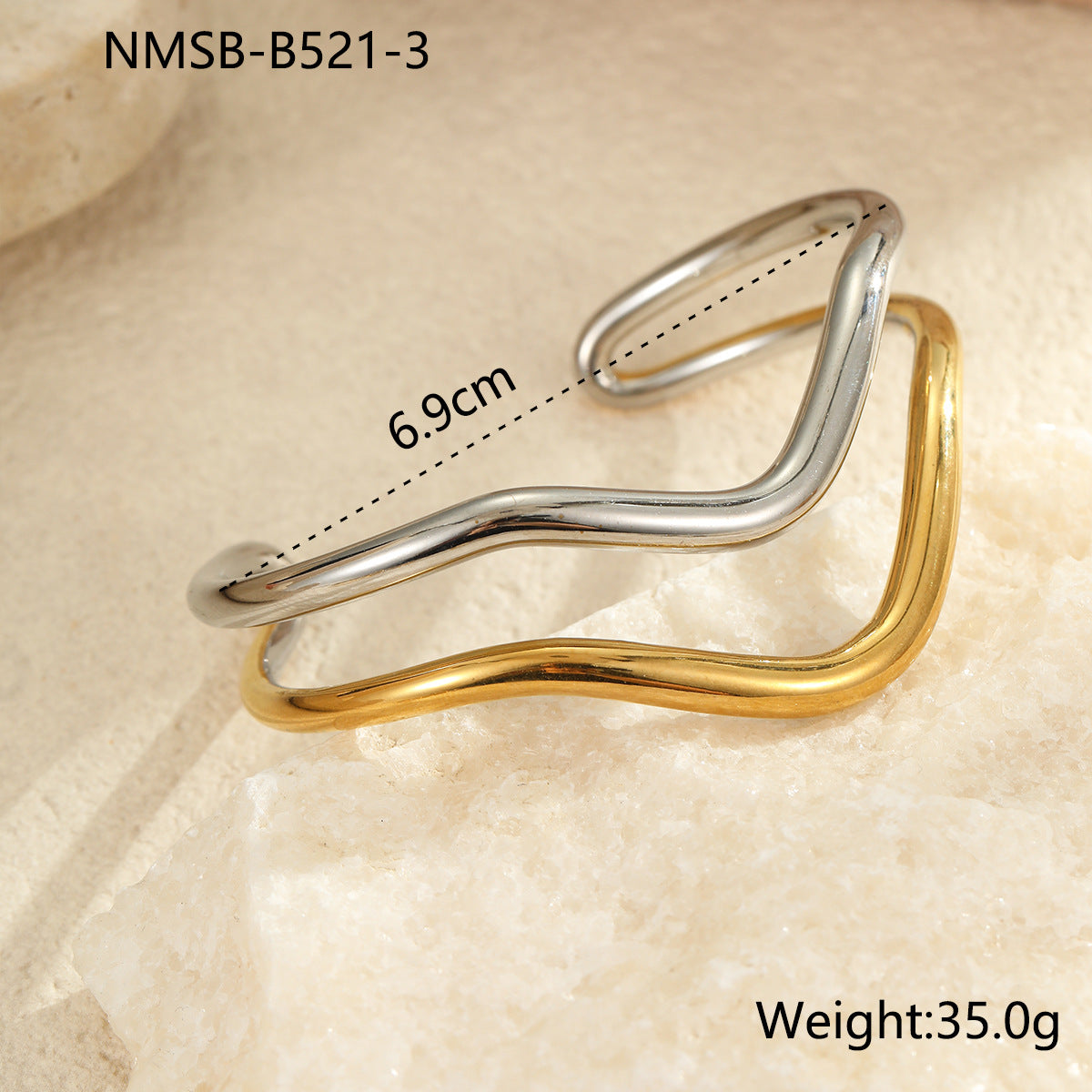 Geometric Line Pattern Titanium Steel Bracelet with Gold and Silver Tone Plating for Women