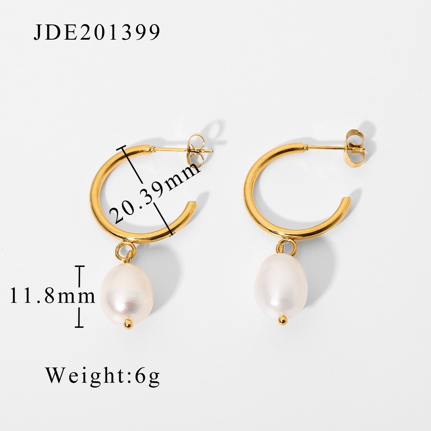 Fashionable Geometric 18K Gold Plated Stainless Steel Pearl Hoop Earrings for Women