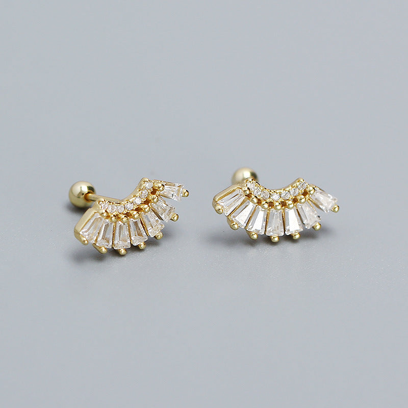 925 Sterling Silver Geometric Plated Diamond Stud Earring