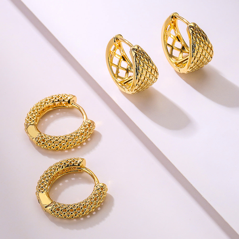 Orecchini a cerchio geometrici minimalisti vintage in rame con placcatura in oro da donna
