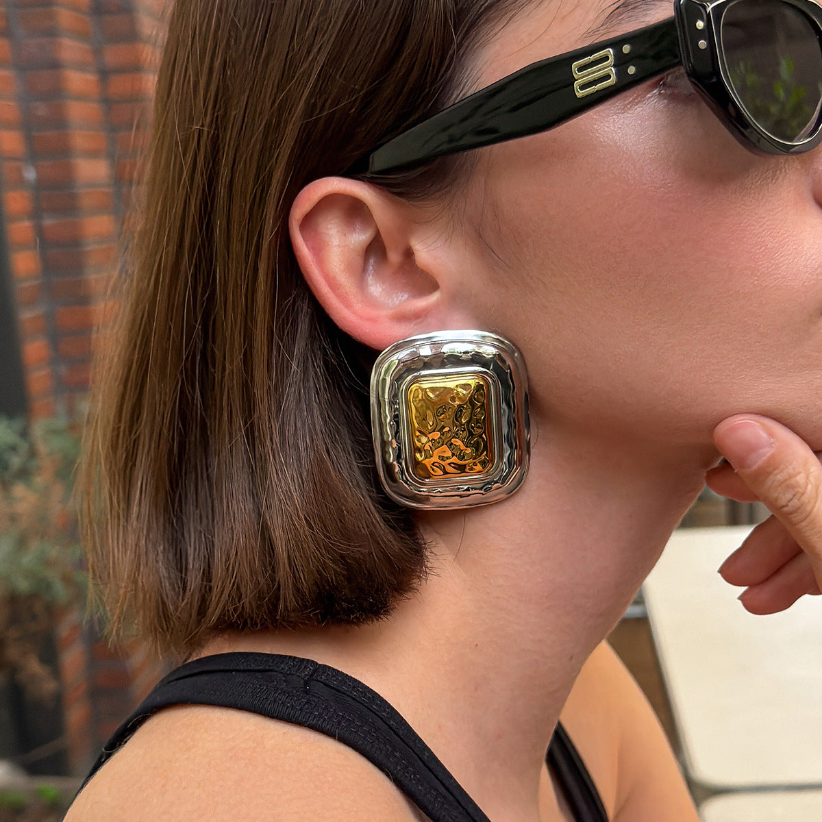 Exaggerated Square Stainless Steel PVD Earrings