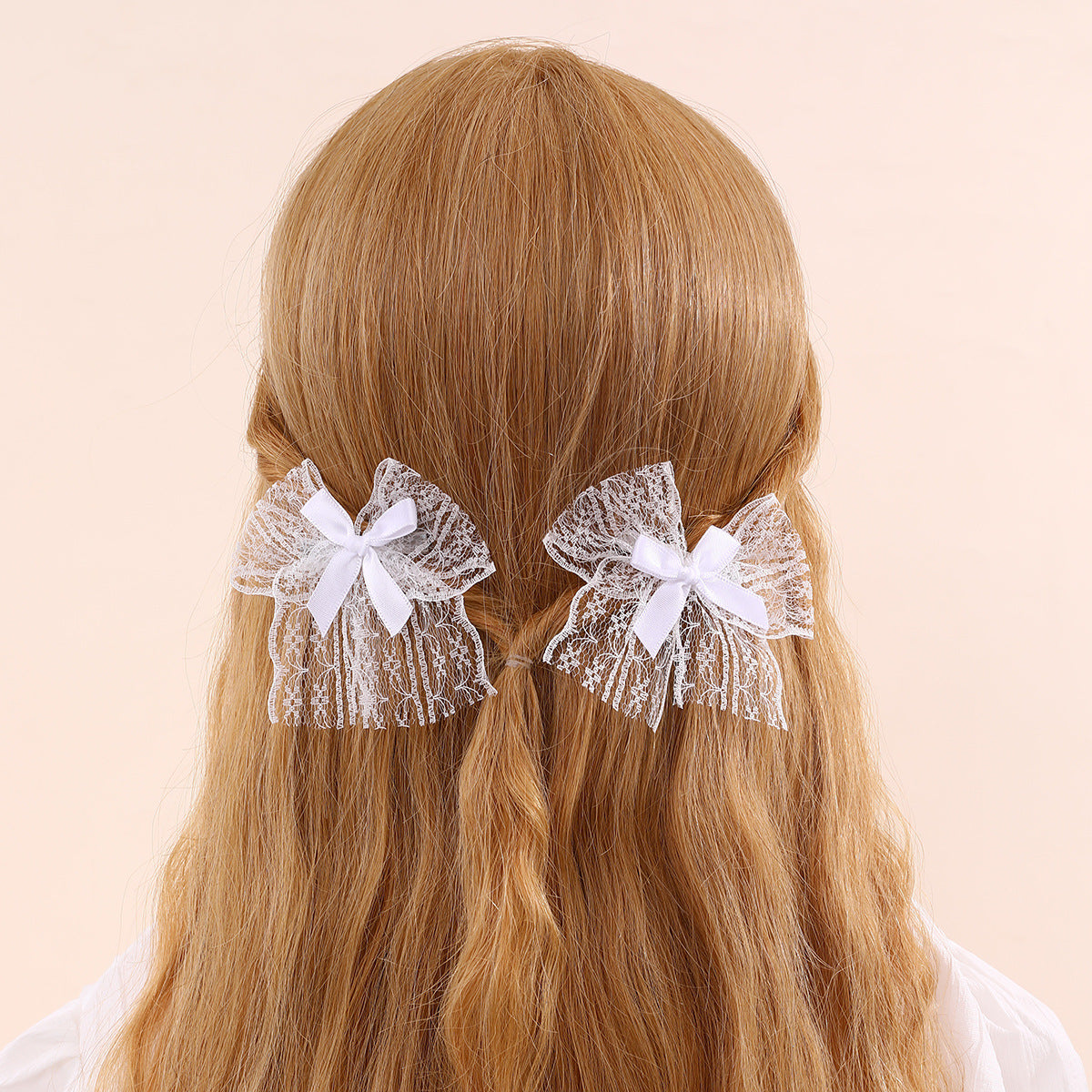 Fermaglio per Capelli a Fiocco Stile Naturale per Bambini in Tulle con Increspature e Texture a Rete