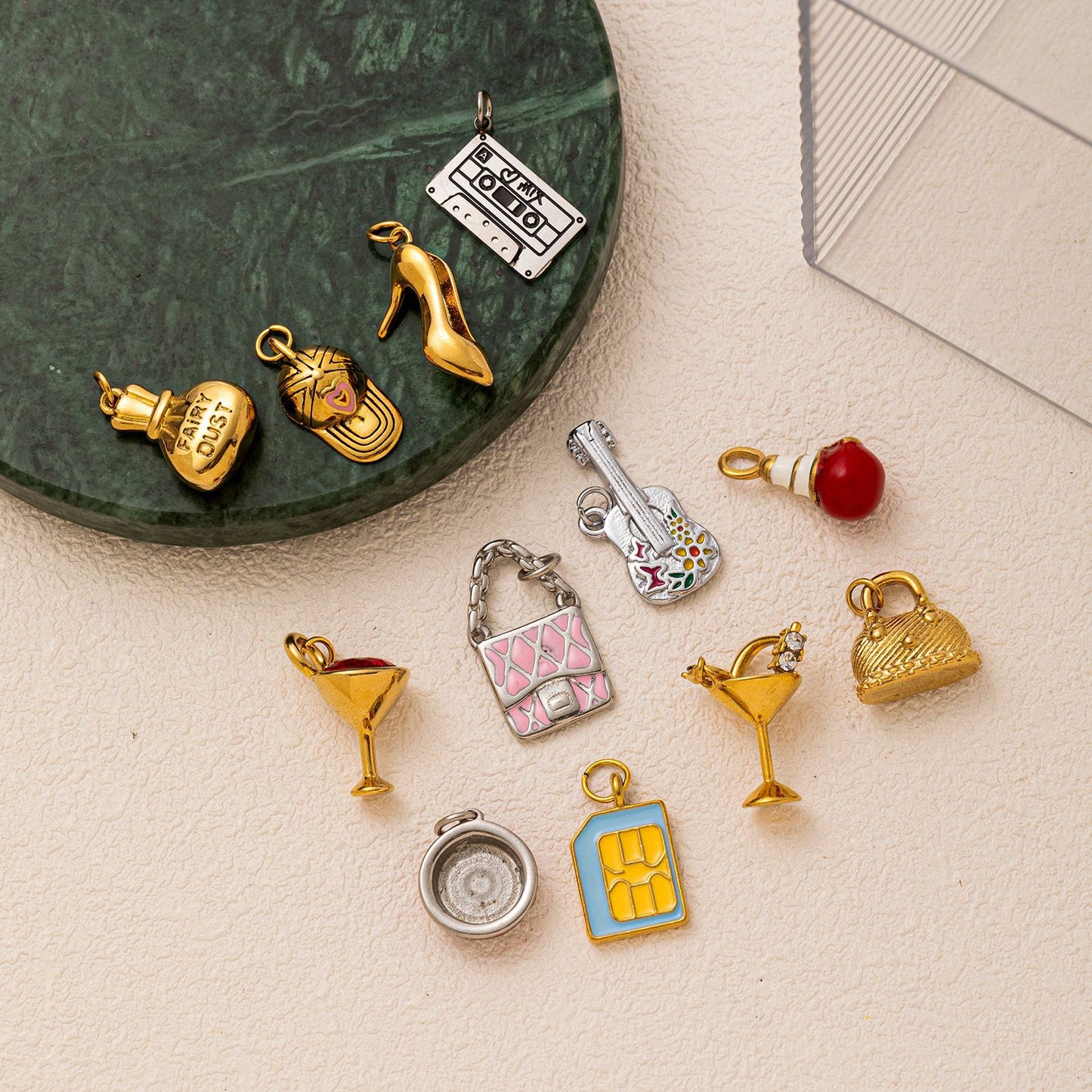 Vintage 18K Gold Plated Stainless Steel Guitar Bag Charm Bar for Women