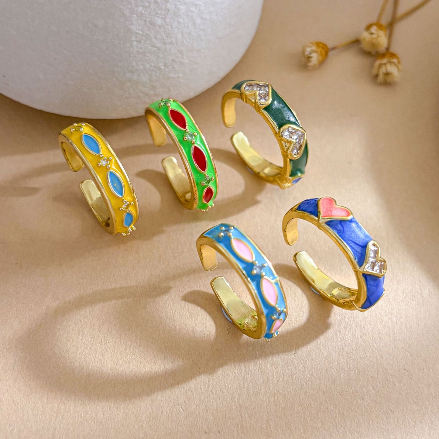 Sweet Gold Plated Brass Heart Open Ring for Women