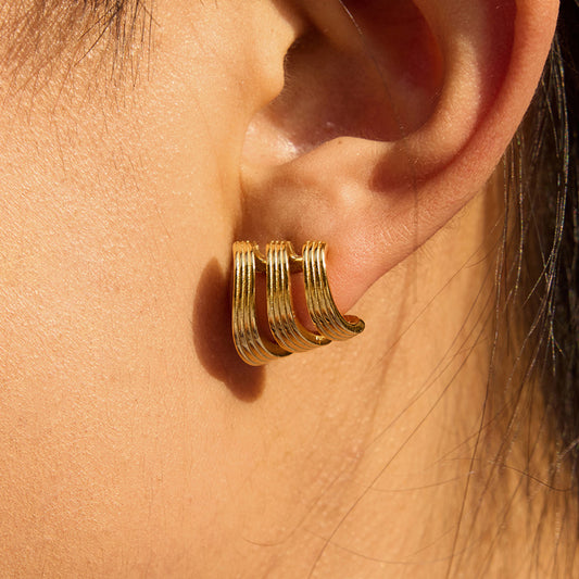 Pendientes de rosca de acero inoxidable geométricos con acabado chapado para mujer, aretes de lujo minimalistas