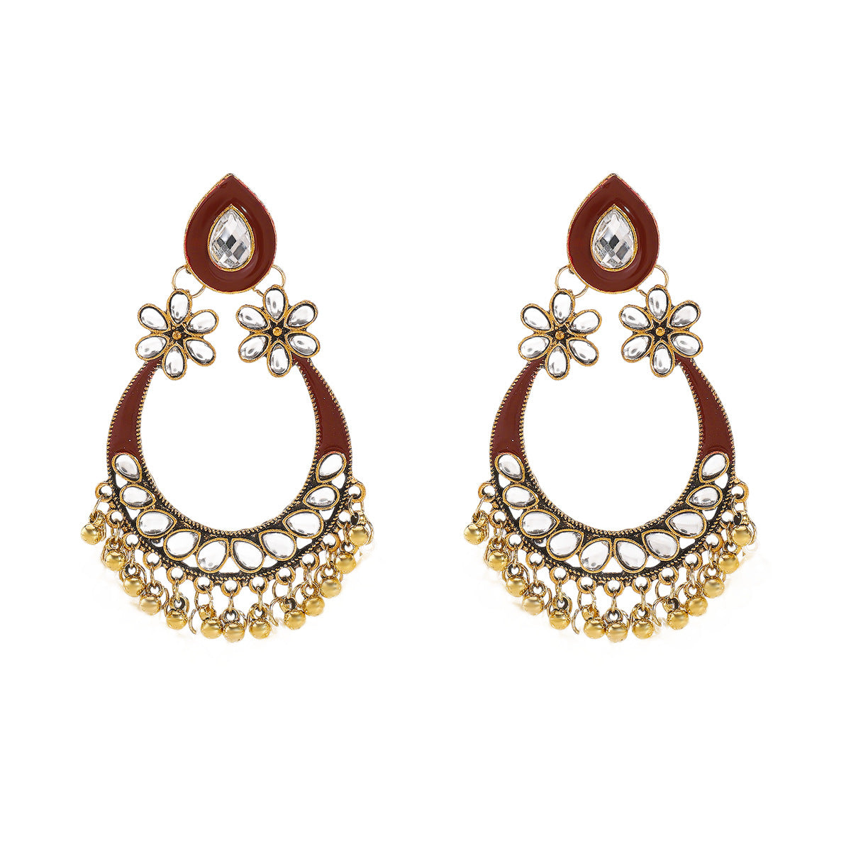 Pendientes de aleación con forma de gota de agua, estilo étnico vintage, con incrustaciones de perlas simuladas y detalle de borla para mujer