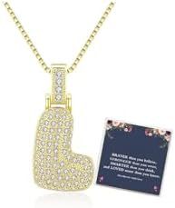 Sweet Hip-hop Letter Brass Cubic Zirconia Inlay Pendant Necklace Box Chain Unisex