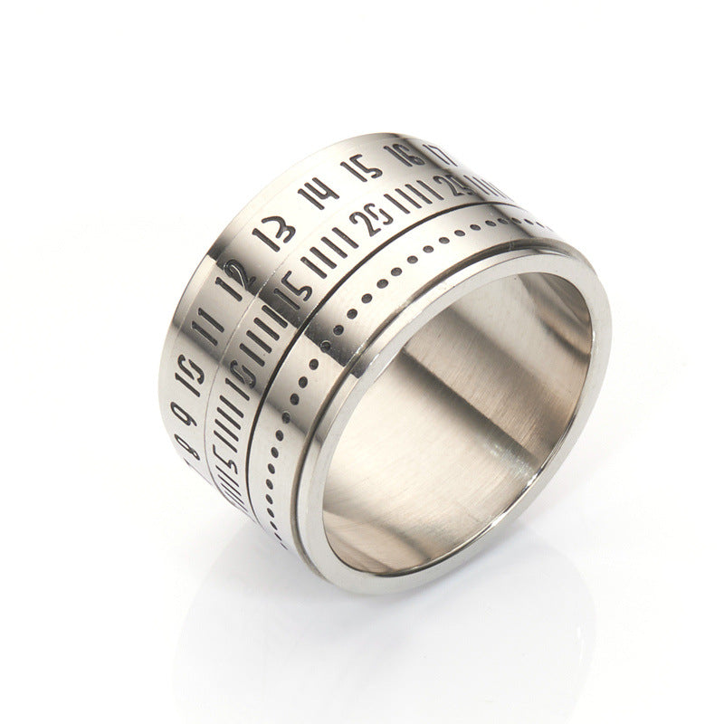 Titanium Steel Rotating Arabic Numeral Ring for Men